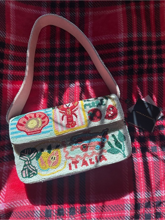 America & Beyond Handbags - Hand-Beaded Italia Shoulder Bag with Floral & Lobster Motifs